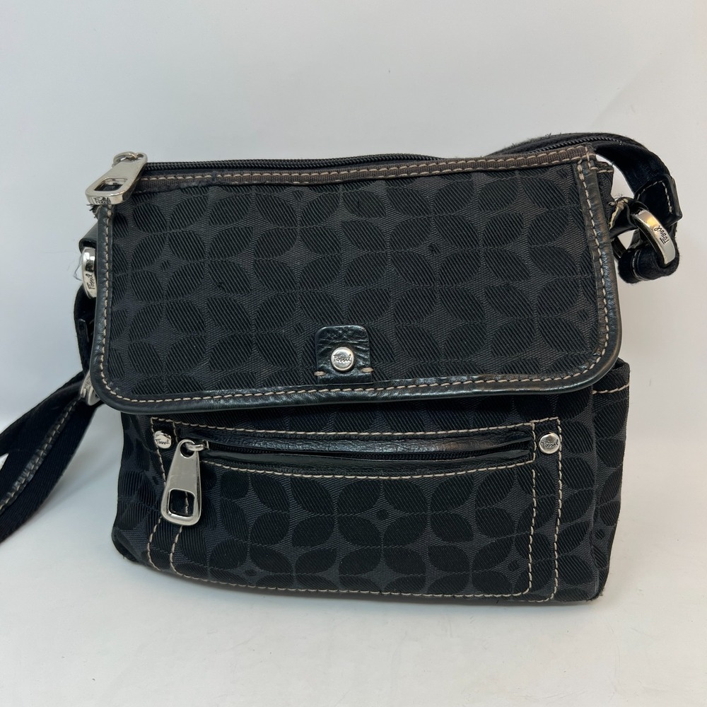 FOSSIL Marlowe Black Fabric Crossbody Purse Pockets Key Charm - Picture 2 of 16